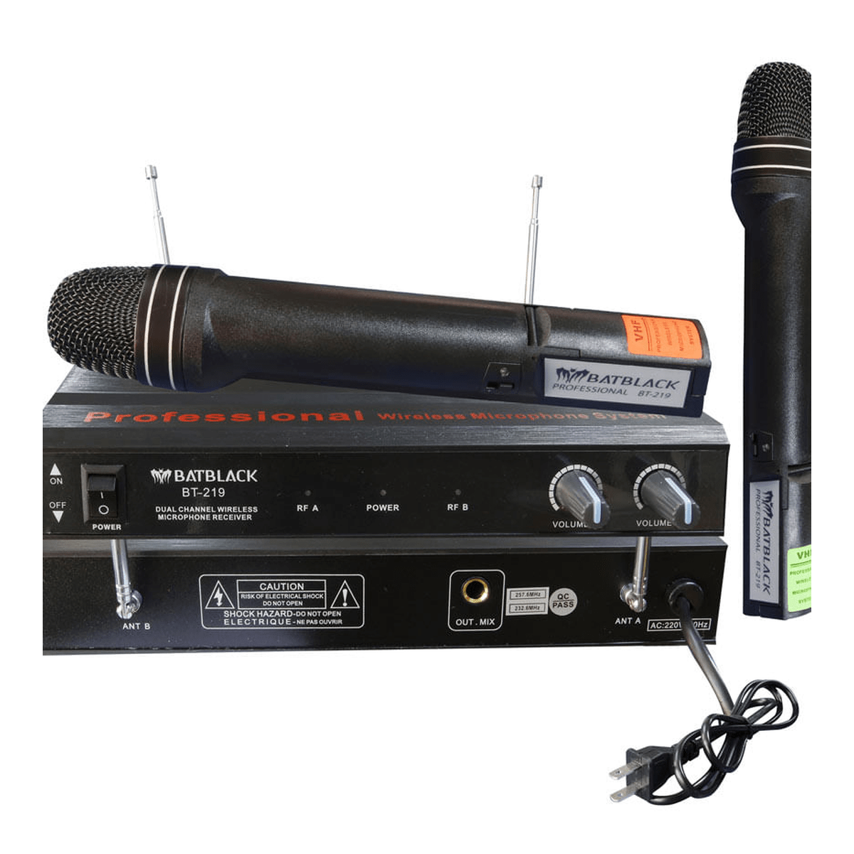 Micrófonos Inalámbricos Batblack BT-219 Negro - X2 VHF, Receptor Base y 40-60 m3
