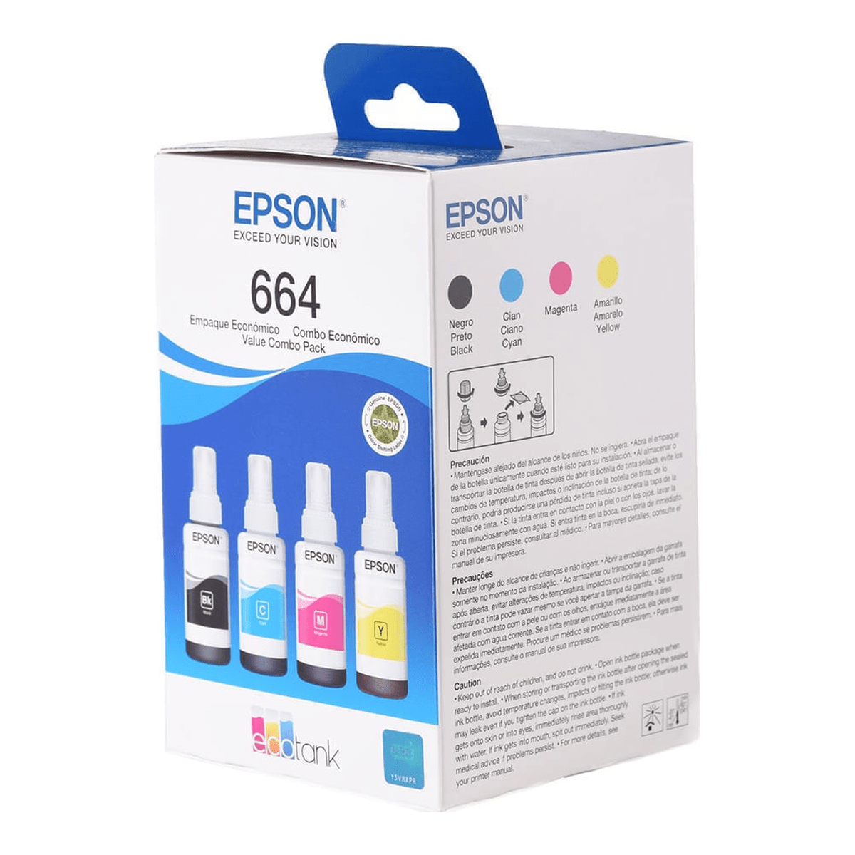 Combo Tintas Epson T664 Pack x4 + Papel Fotográfico A4 - Negro, Cian, Magenta y Amarillo 70 ml3