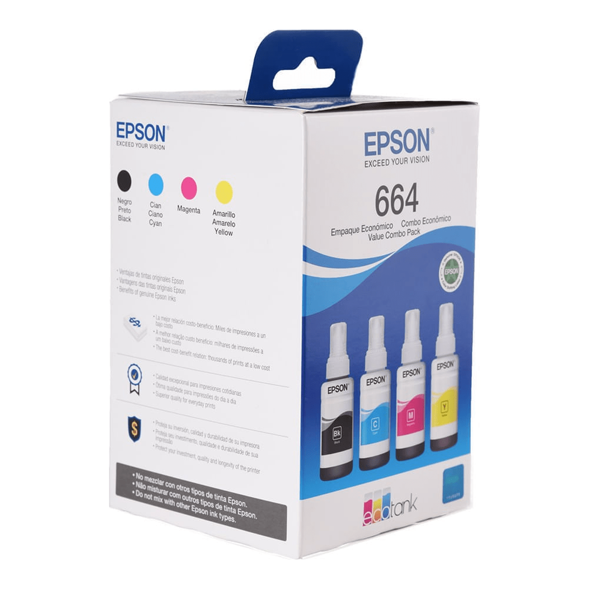 Combo Tintas Epson T664 Pack x4 + Papel Fotográfico A4 - Negro, Cian, Magenta y Amarillo 70 ml4