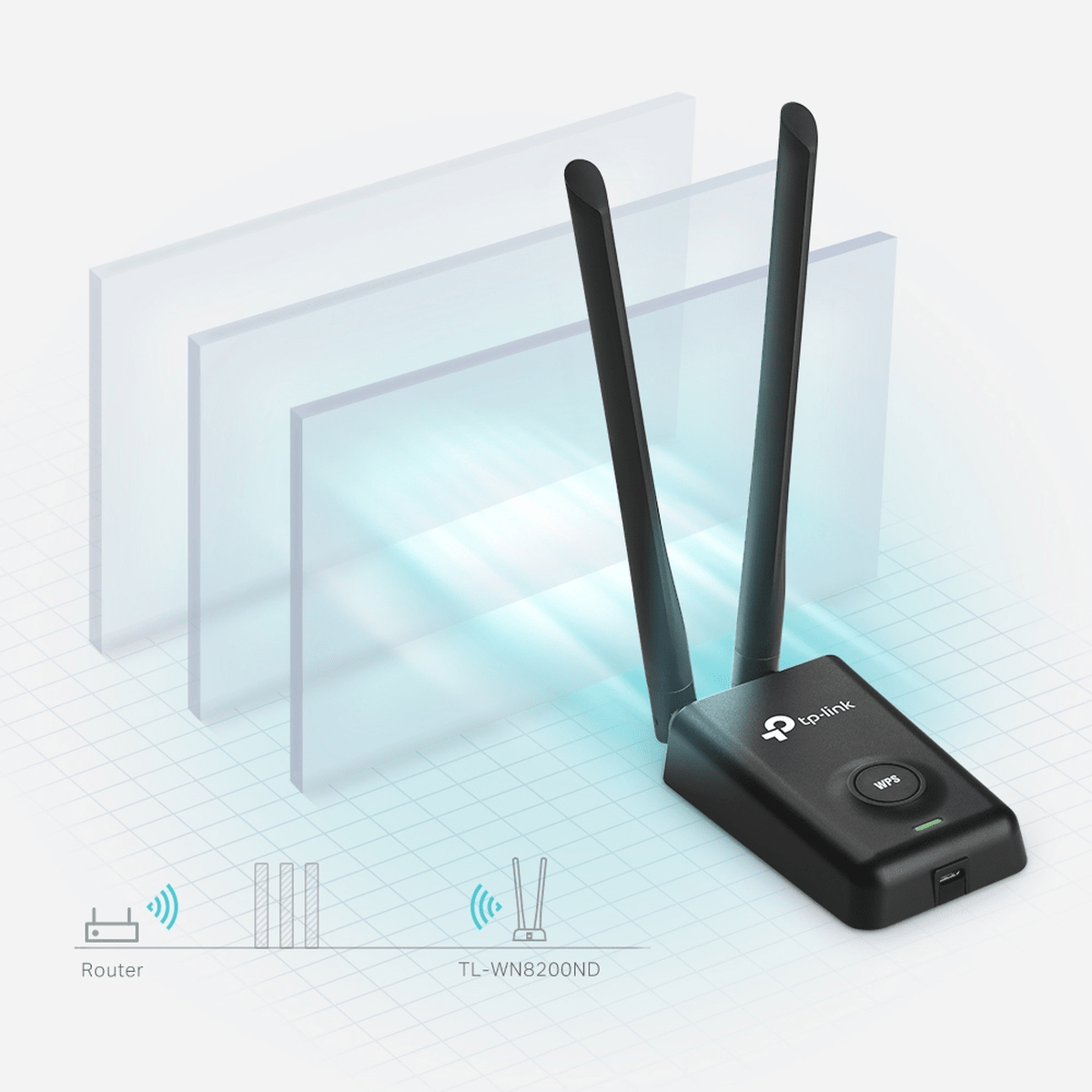 Adaptador WiFi USB TP-Link TL-WN8200ND Negro - N300 Alta Potencia, 2 Antenas de 5 dBi y WPS4