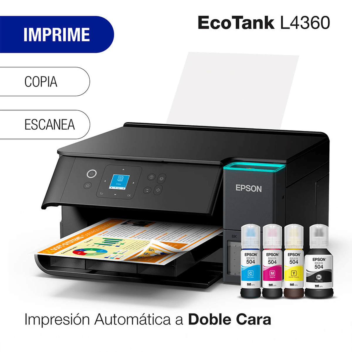 Impresora Multifuncional Epson EcoTank L4360 Negro - Wi-Fi, Dúplex Automático y Tanques de Tinta4