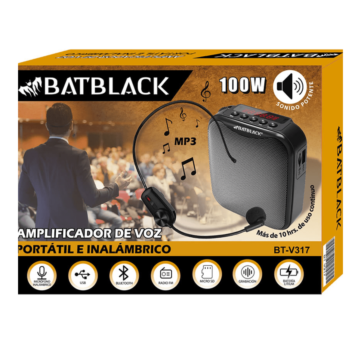 Amplificador de Voz Batblack BT-V317 Negro - Vincha, 100W, Bluetooth y Micro SD4