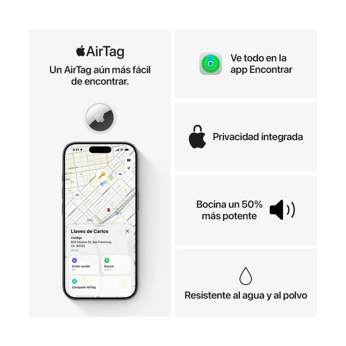 Localizador Apple AirTag 2da Gen Pack x4 Blanco - Bluetooth, UWB, IP67 y Pila CR20324