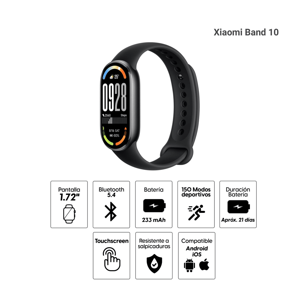 Smartband Xiaomi Smart Band 10 Negro Medianoche - Pantalla AMOLED 1.72