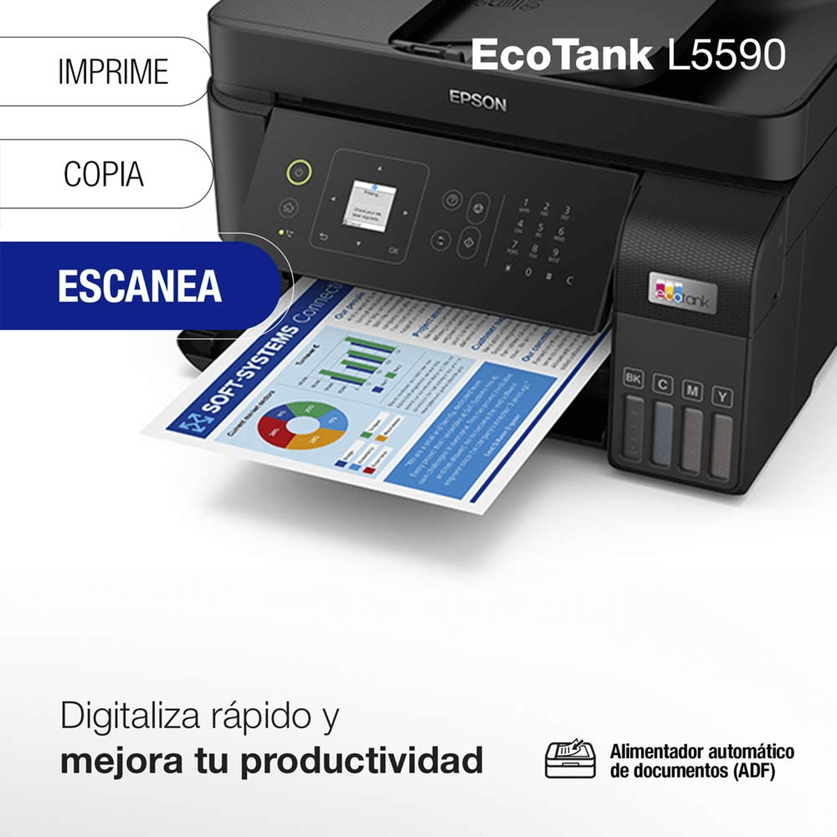 Impresora Multifuncional Epson EcoTank L5590 Negro - Fax, ADF de 30 Hojas, Wi-Fi y Ethernet5
