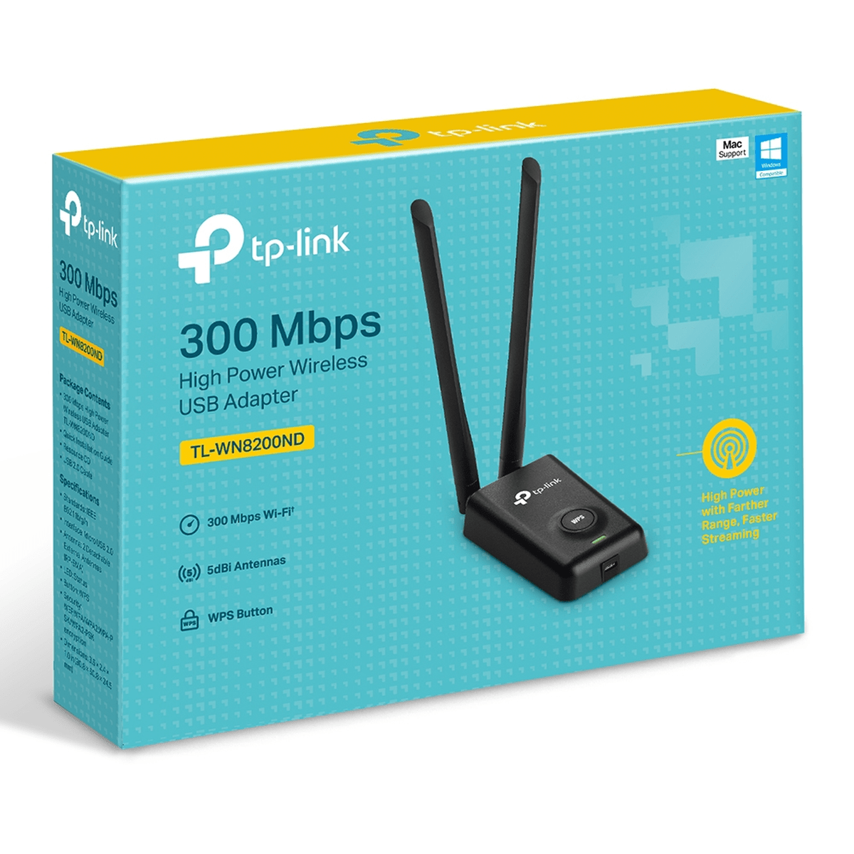 Adaptador WiFi USB TP-Link TL-WN8200ND Negro - N300 Alta Potencia, 2 Antenas de 5 dBi y WPS5