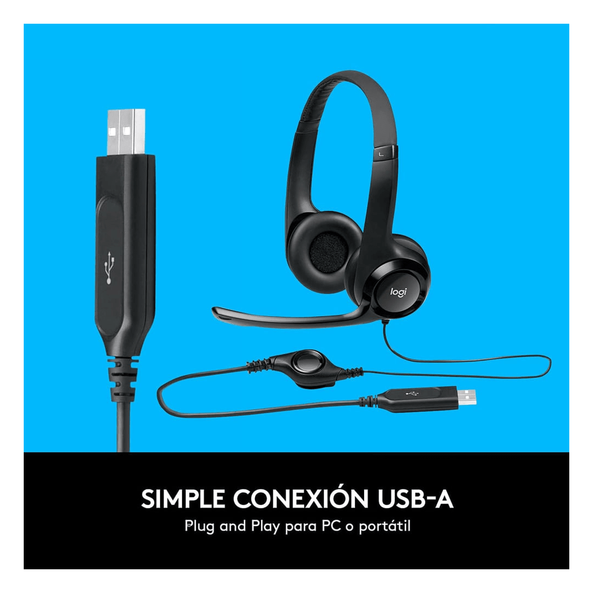 Audífonos Logitech H390 Negro USB Headset Izitronix5