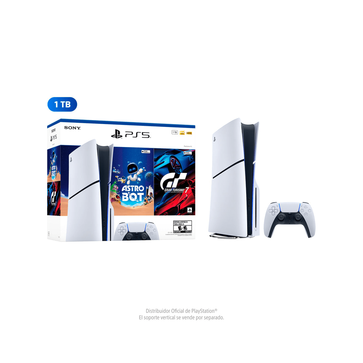 Consola PlayStation 5 Slim Standard Bundle Blanco - GT7 + Astro Bot, SSD 1TB, Lector y DualSense5