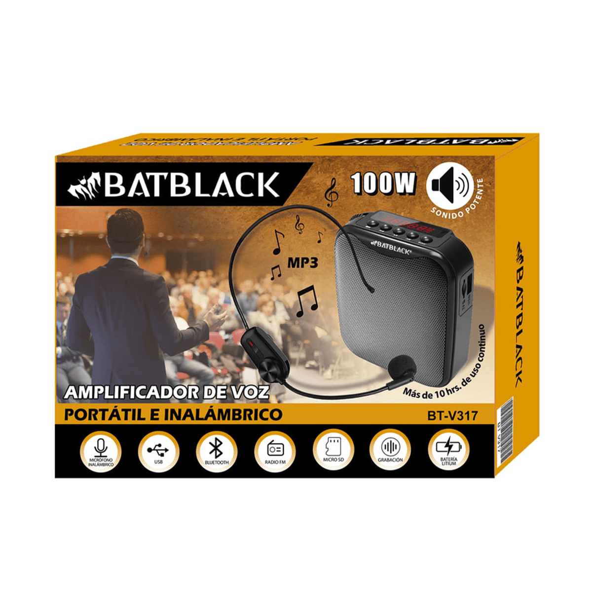 Amplificador de Voz Batblack BT-V317 Negro - Vincha, 100W, Bluetooth y Micro SD6