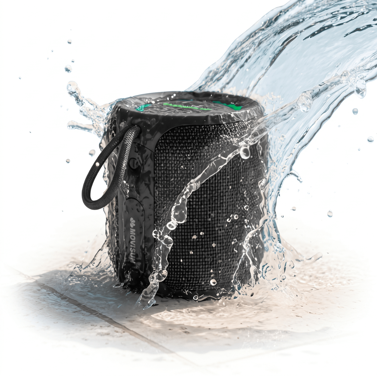 Parlante Bluetooth Acuático MOVISUN Power Smart | IPX7, 16W, Sonido 360° y Luces LED - Negro2