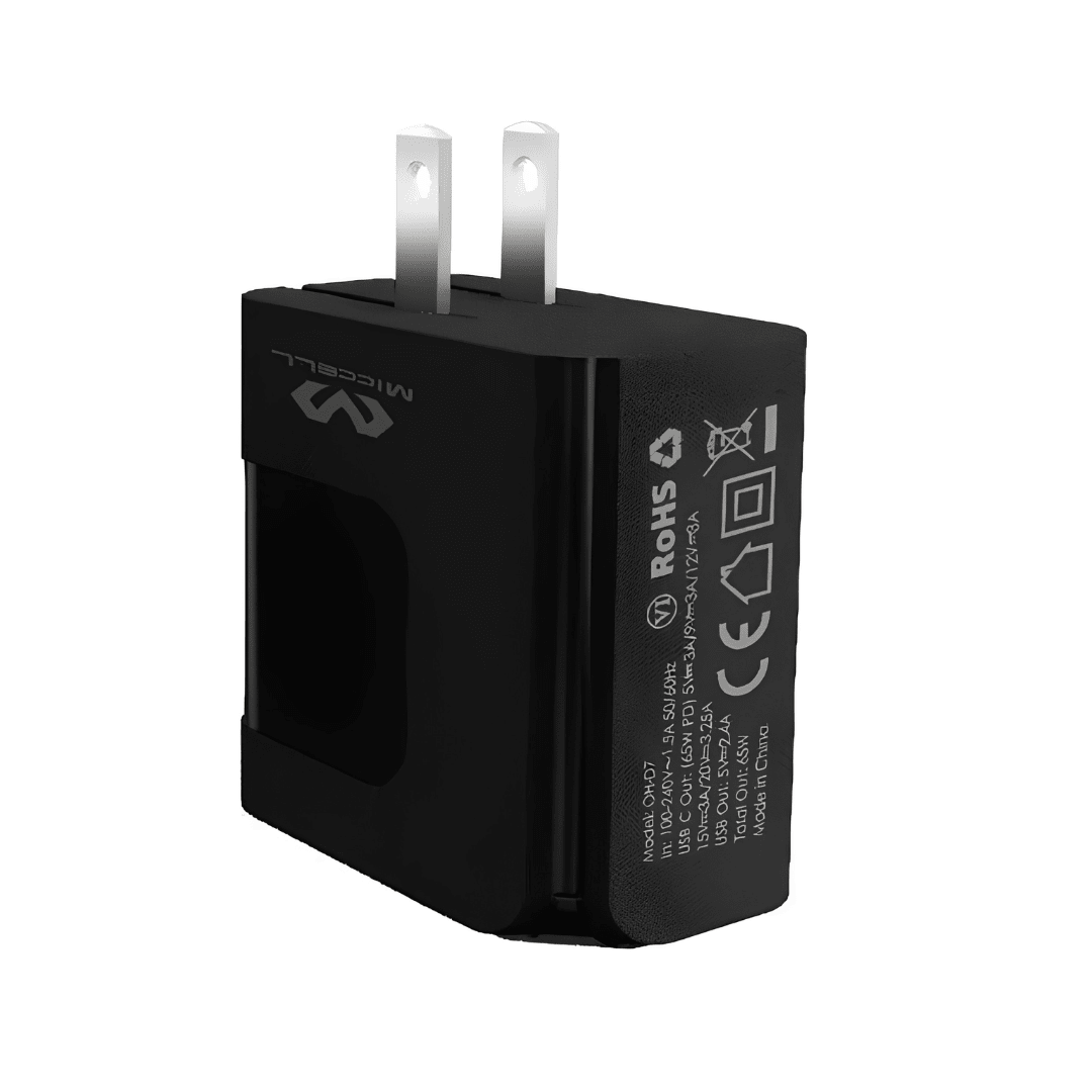 Cargador GaN 65W Miccell VQ-GA02 para Laptop y Smartphone | 2 Puertos (USB-C + USB) + Cable 1.5m5