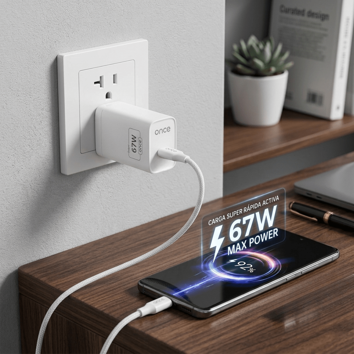 Cargador Rápido ONCE GaN 67W OC-844C (Kit con Cable USB a Tipo C)4