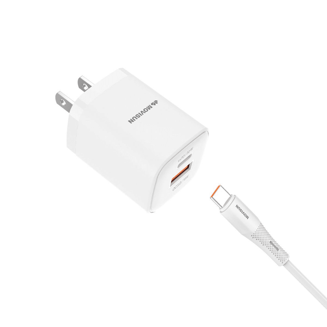 Kit Cargador MOVISUN MPD 30 Blanco | Carga Rápida 30W PD + 18W QC | Incluye Cable Tipo C 60W4