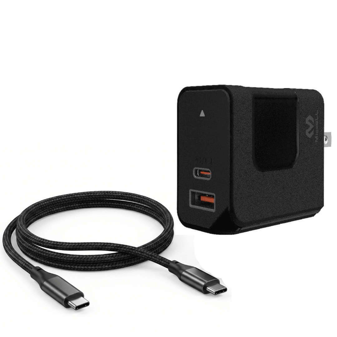 Cargador GaN 65W Miccell VQ-GA02 para Laptop y Smartphone | 2 Puertos (USB-C + USB) + Cable 1.5m