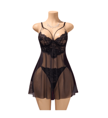 Babydoll Lenceria Sexy De Encaje Con Tanga Pijama