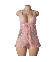 Babydoll Lencería Sexy Encaje Y Tul Con Hilo Dos Piezas