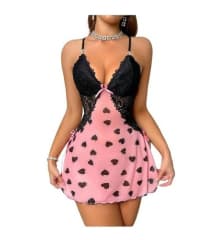 Babydoll Lenceria Pijama De Encaje Sexy Rosado