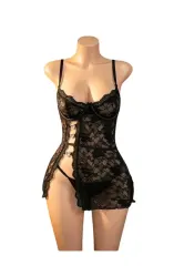 Babydoll Lencería Sexy Encaje Con Aros Y Abertura Lateral 1