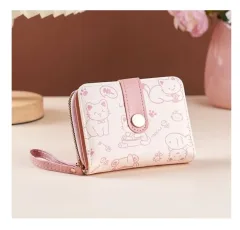 Billetera Monedero De Pu Estampado De Gaticos Kawaii Compacta