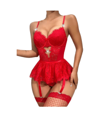 Body Siempre Lista Encaje Y Tul Rojo Lencería Sexy Aro