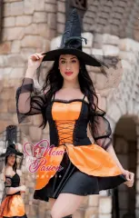 Bruja Disfraz Vestido sombrero Sexy Halloween Lenceria