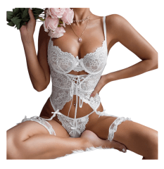 Lenceria Sexy De Encaje Bustier Portaligas Siempre Lista Con Ligueros 0