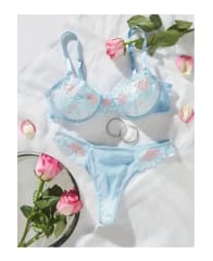 Lenceria Sexy Dos Piezas De Tul Bordado Con Semi Hilo