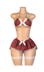 Colegiala Yuni Disfraz Lencería Sexy Conjunto Faldita E Hilo