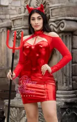 Diablita Disfraz Vestido Sexy Halloween Lenceria