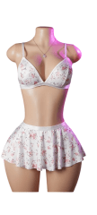 Conjunto Bralette Lencería Sexy Estampado Faldita E Hilo 1