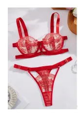 Lencería Fina De Tul Bordado Sexy Rojo