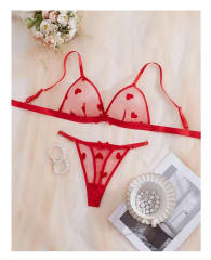 Lenceria Sexy Transparente Bralet Tanga Rojo
