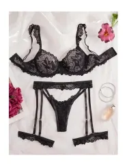 Lencería Sexy Portaligas Conjunto Dos Piezas De Encaje