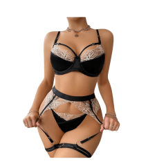 Lencería Portaligas Sexy para Dama Conjunto Negro Satín 0