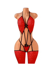 Lenceria Malla Corporal catsuit Portaligas Rojo Cod 13 0