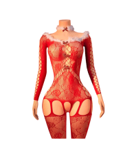 Lenceria Malla Corporal catsuit Portaligas Rojo Cod 8877