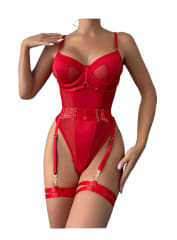 Body Lenceria Sexy De Tul Portaligas Con Ligueros 2