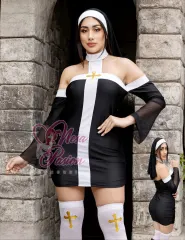 Monja Disfraz Vestido velo Sexy Halloween Lenceria