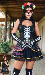 Catrina 01 Disfraz Sexy Halloween Con Gauntes y Medias