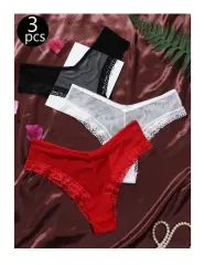 Lencería Sexy Semi Hilo Tanga Set X3 Tul Y Encaje