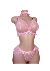 Lencería Sexy Conjunto Bralette Tul Americano Rosa Talle XL 1