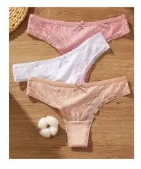 Lencería Sexy Semi Hilo Tanga Set X3 Encaje Y Algodón