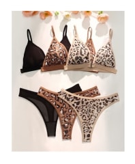 Conjunto Bralette Lencería Sexy Animal Print Y Semi Hilo