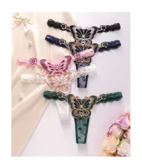 Lencería Sexy Tanga Mariposa Set X5 Tul Americano Licra