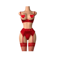 Lenceria Sexy Portaligas Siempre Lista Rojo Con Pezoneras 0