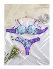Conjunto Lencería Sexy Dos Piezas Encaje Y Tul Morado