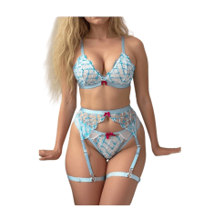 Lenceria Sexy Portaligas Con Ligueros Celeste Para Dama