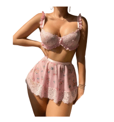Set Lenceria Sexy Conjunto Brasier Faldita Erotica Rosado