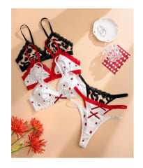 Conjunto Bralette Lencería Sexy Licra Y Tanga Con Encaje 1