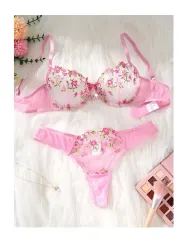 Lencería sexy de dos piezas, brasier con tanga en rosado